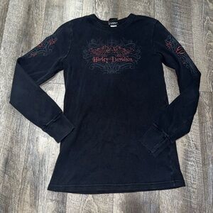 Vintage Women’s Harley Davidson Motorcycles Y2K Flaming Wing Long Sleeve Shirt L